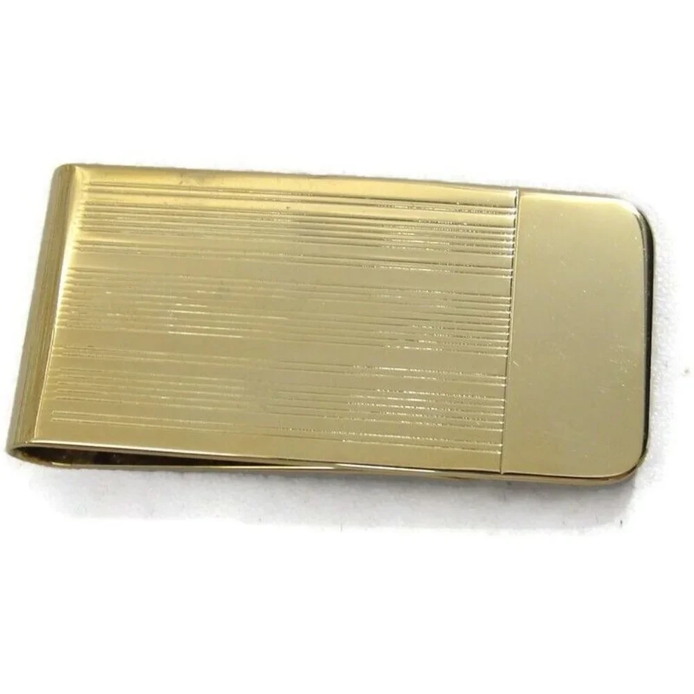 Vintage Engravable Gold Tone Money Clip Men Wallet ID Credit Card Holder
